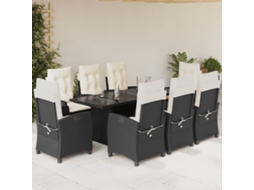 Vidaxl 9 Pcs Conjunto De Jantar P/ Jardim C/ Almofadões Vime Pe Preto