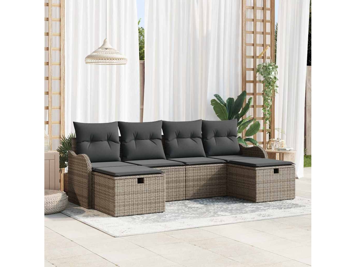 Vidaxl Conjunto De Sofá De Jardim 6 Unid. Cinzeto Vime Pe