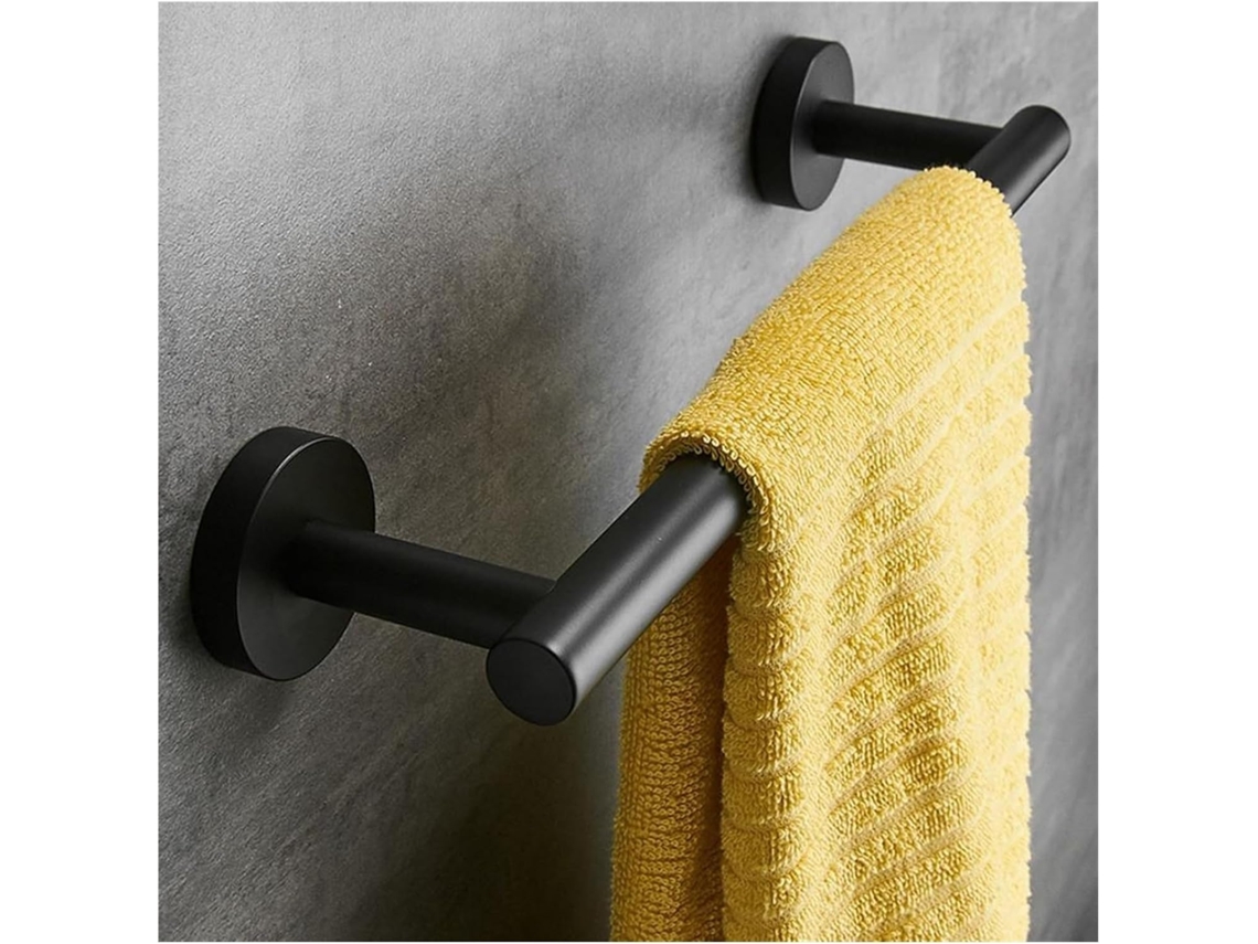 Suporte De Toalhas 30cm Em Preto Fosco Organizador Banheiro Parede Aço Inoxidável Escovado