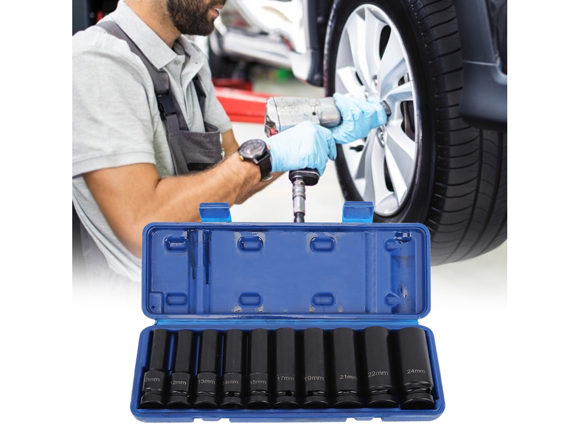 10 Peças Conjunto De Porcas De Impacto Hexagonais Aço Cr-mo 1/2" Conector Para Chave Neumática