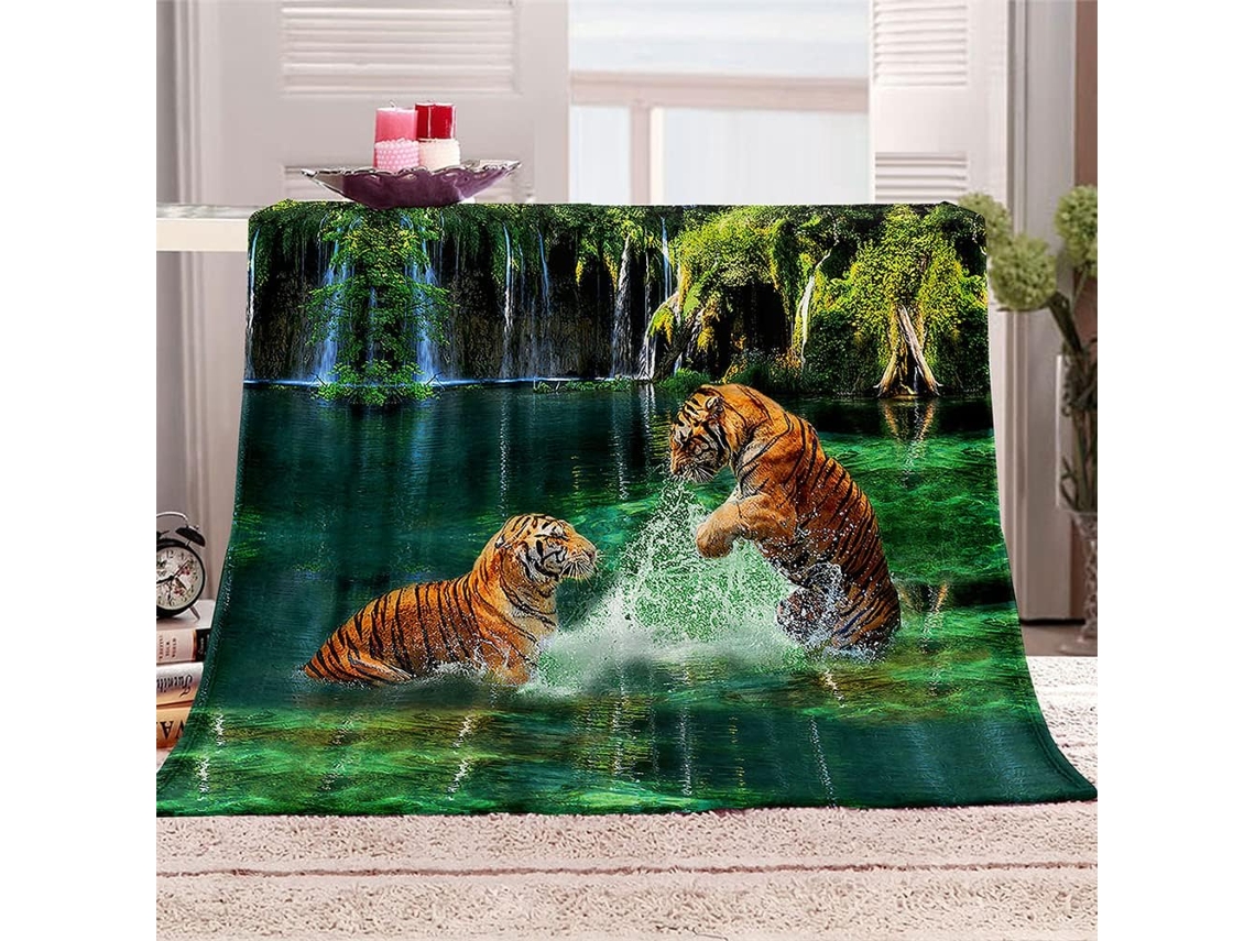 Manta de Flanela Fansu Estampa Tigre 3d Colcha Microfibra Macia e Fofa para o Inverno Ideal Cama Ou Sofá Adequ