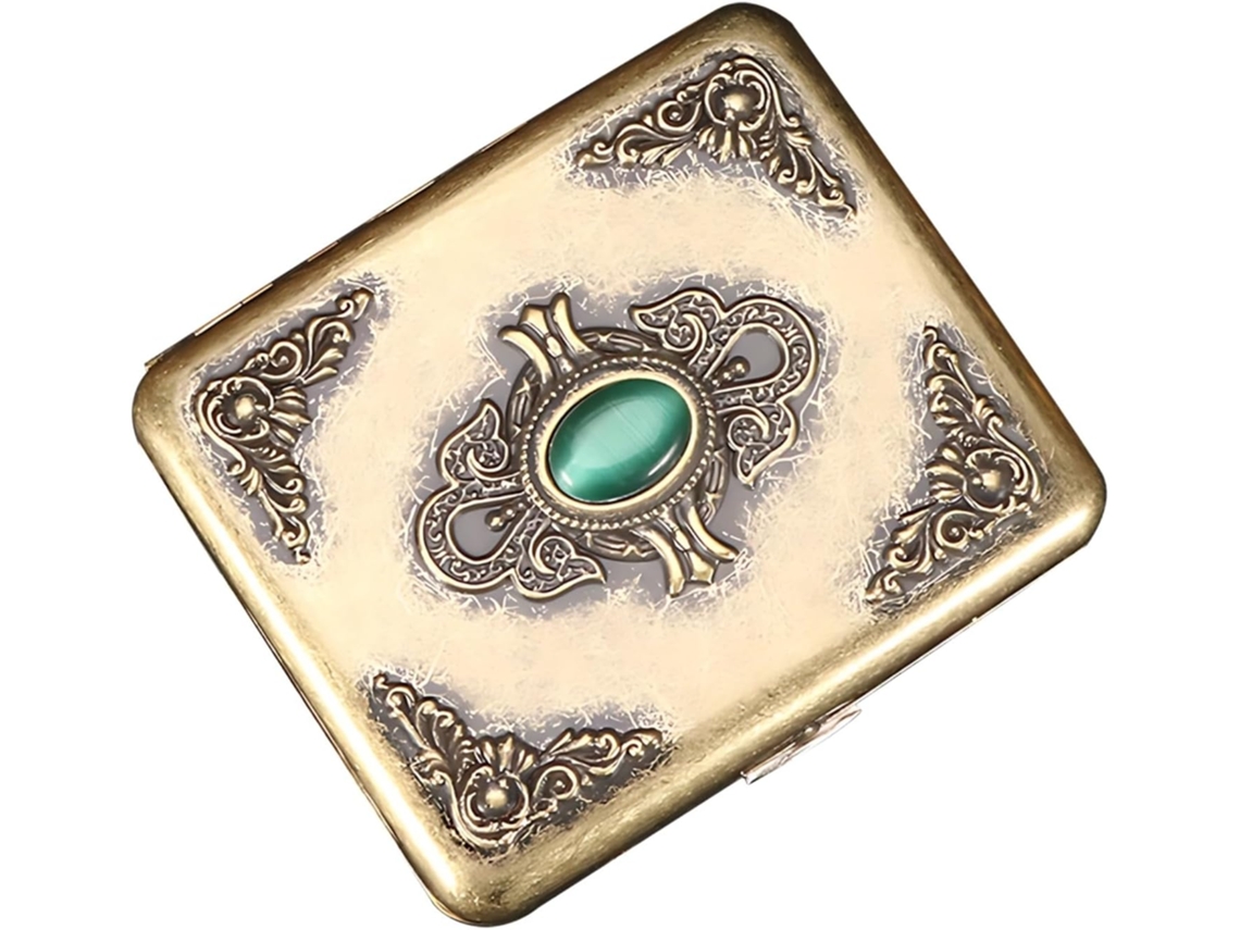Caixa de presente vintage genérica em bronze, comporta 20 presentes, feita de concha, metal e com incrustações de jade.