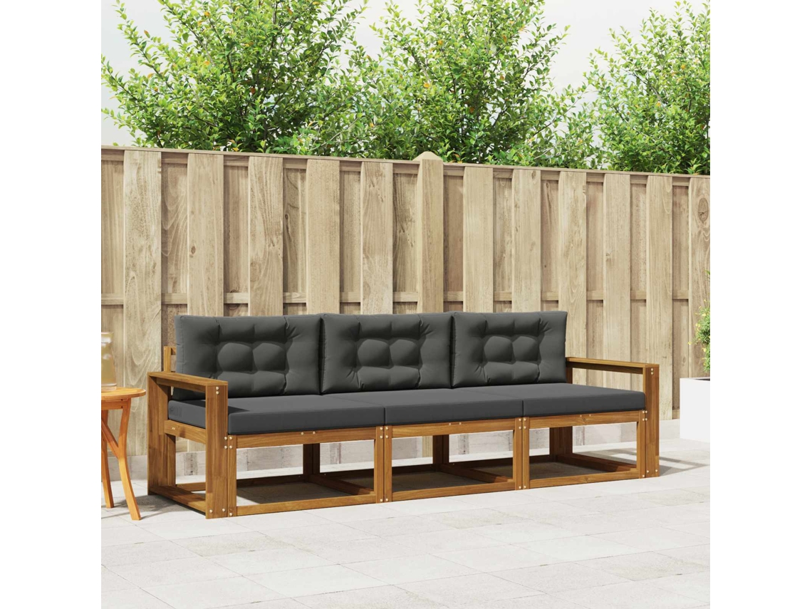 Vidaxl Conjunto De Sofás Para Exterior 3 Pcs Natural E Antracite
