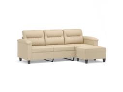 3-seater Sofa With Footstool, 3-seater Sofas With Footstools Vidaxl Creme Microfibra (n/a)