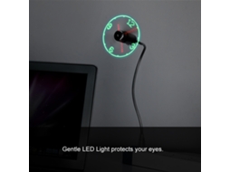 Aetheria ventilador Usb com Relógio Led e Temperatura, Pescoço de Ganso Flexível, Plug Play, Econômico