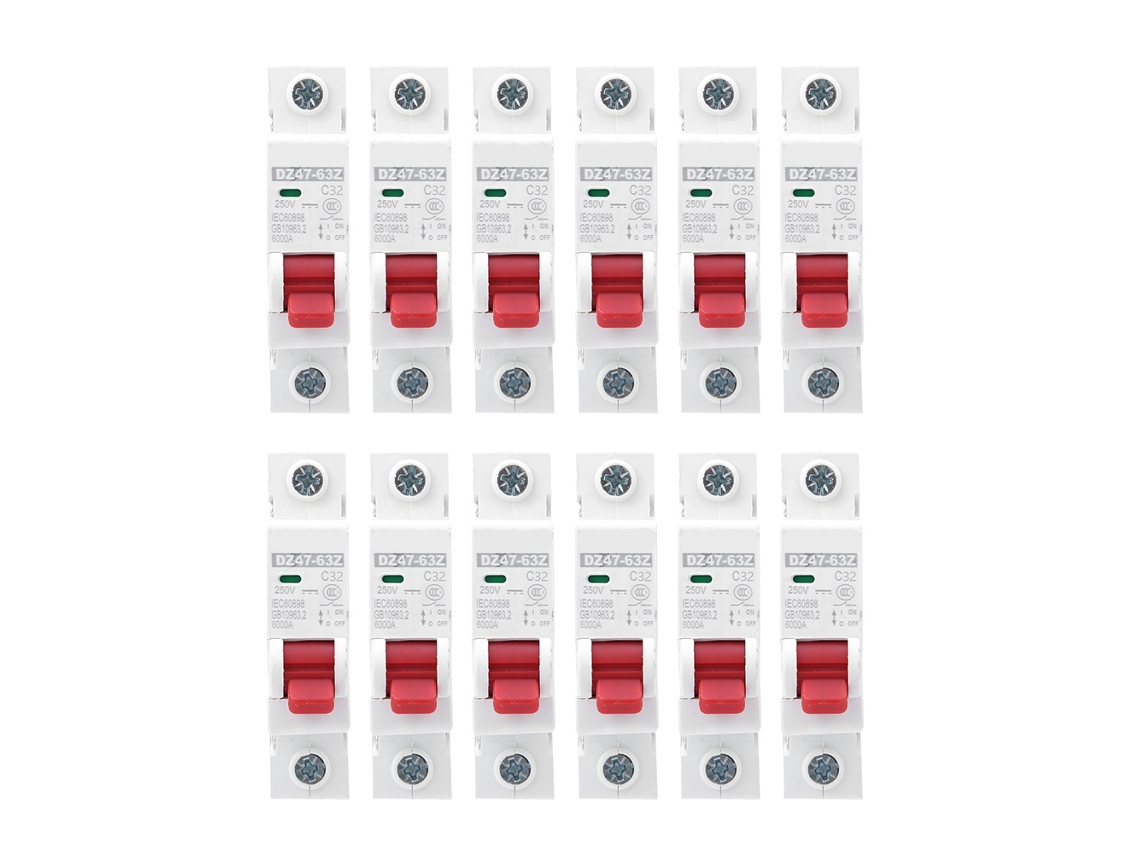 Veloriskku 12 Unidades de Interruptor Dz47 63z Dc250v 1p Mcb de Circuito Aire para Proteção Fotovoltaica 32a