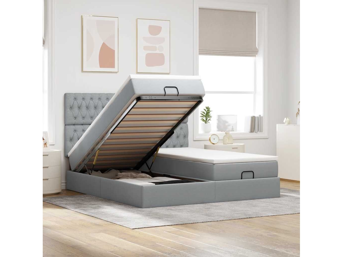 Vidaxl Estrutura De Cama Otomana Com Colchões Tecido Cinzento Claro