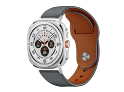 Bracelete para Samsung Galaxy Watch Ultra Couro Genuíno com Fivela Rebitada Cinza XIAOMOYU (47mm)