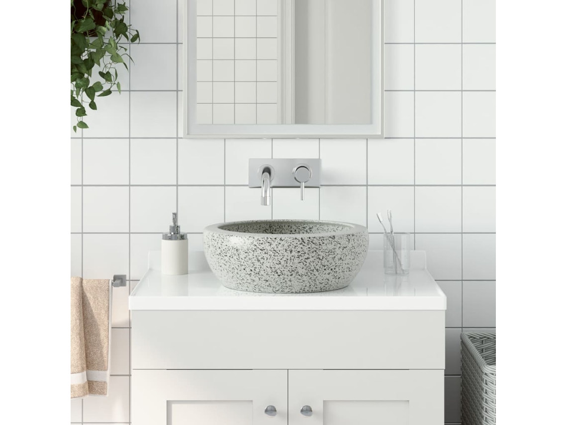 Vidaxl Lavatório De Bancada Redondo Φ41x14 Cm Cerâmica Cinzento