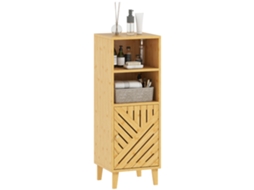 Armário de Banheiro Estreito com 2 Prateleiras Abertas, Porta, Pernas de Bambu 32x30x90 Cm Natural S/MARCA