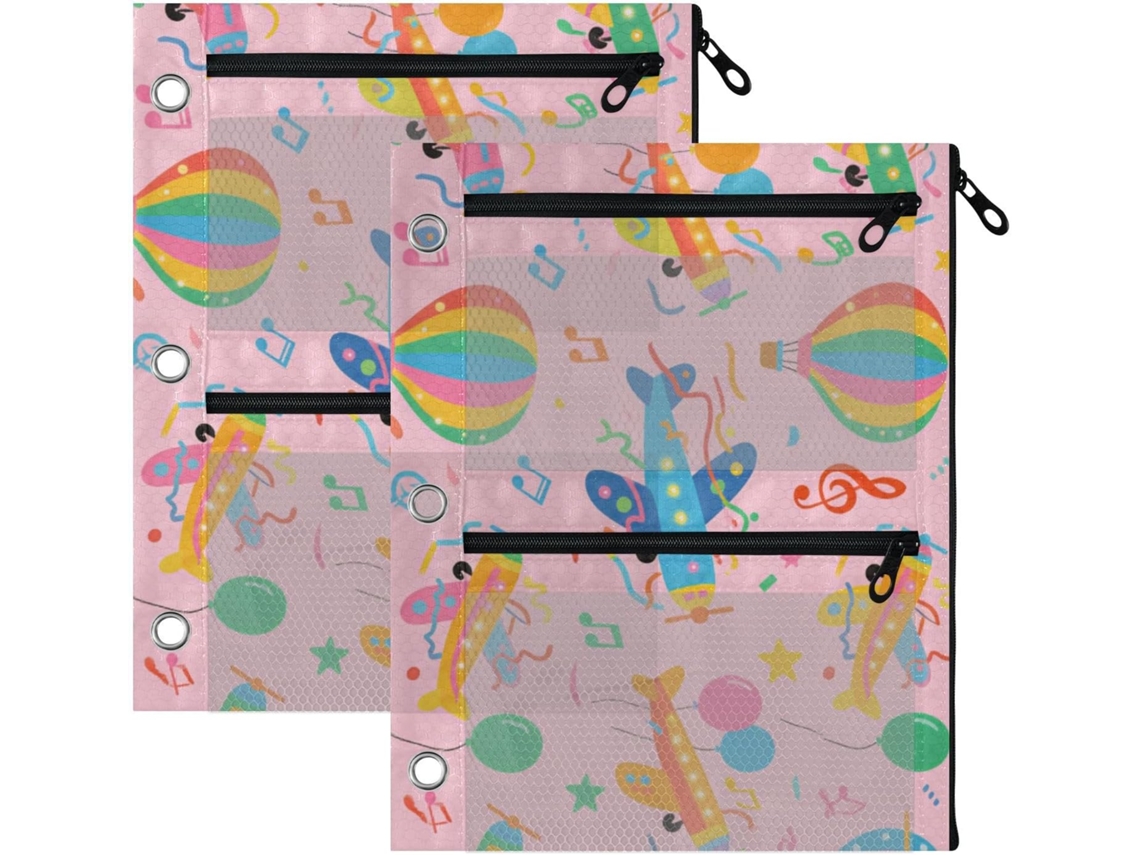 Pasta Com Três Selos Coloridos De Aviões Desenho Animado Sobre Um Fundo Rosa