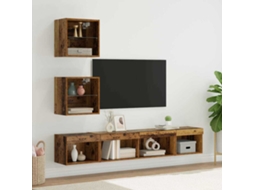 Vidaxl Unidades De Tv De Parede Com Led 5 Unid. Madeira Antiga