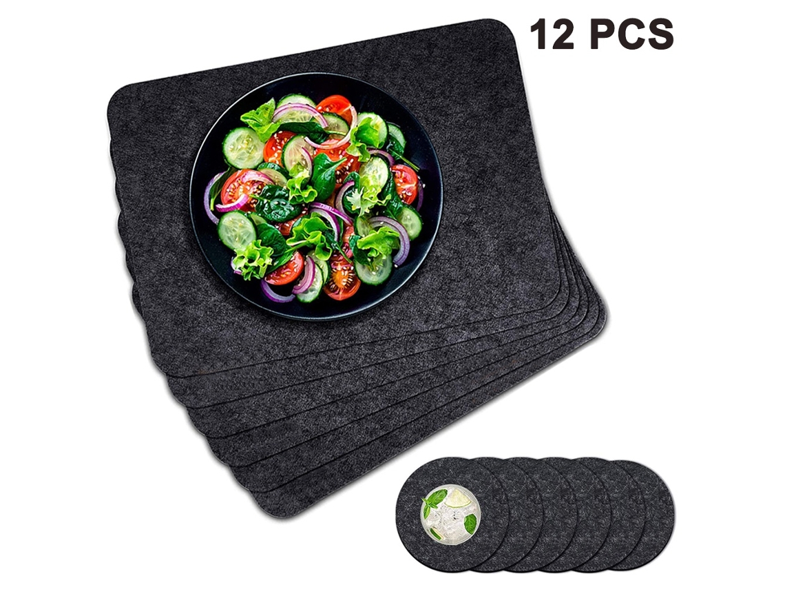 Elysve Pack De 12 Individuais De Mesa E Bases De Cozinha Retangulares E Redondas Cinza