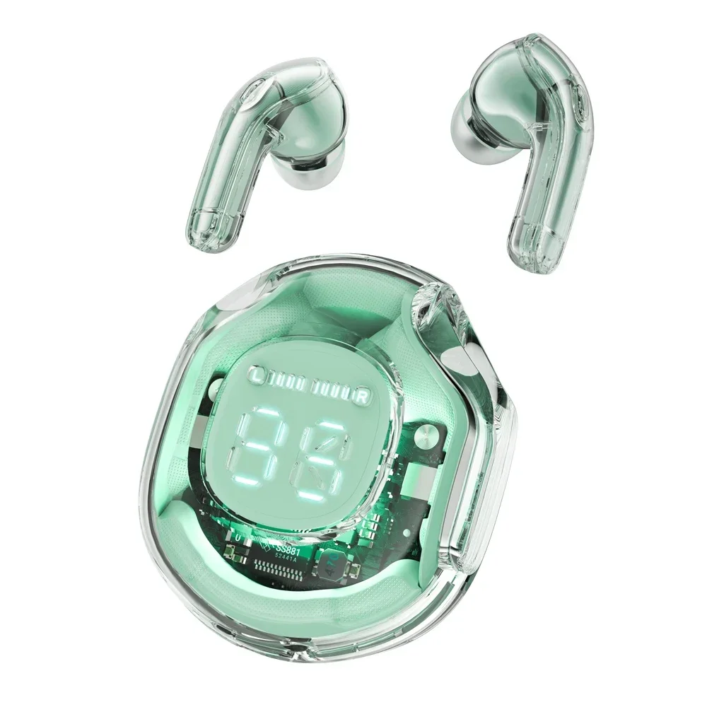 (verde) Fones De Ouvido Bluetooth Verdadeiramente Sem Fio Com Visor De Led, Som Estéreo, Cancelamento De Ruído E Microfone.