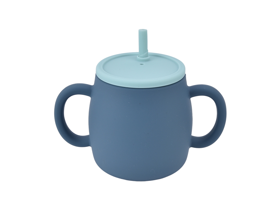 Copo Silicone LAXISCREED 280ml com Canudo Azul Bebê