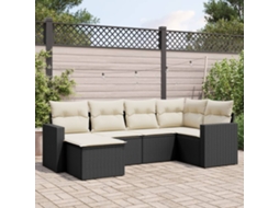 6 Pcs Conjunto Sofás De Jardim C/ Almofadões Vime Pe Preto Dkd Home Decor