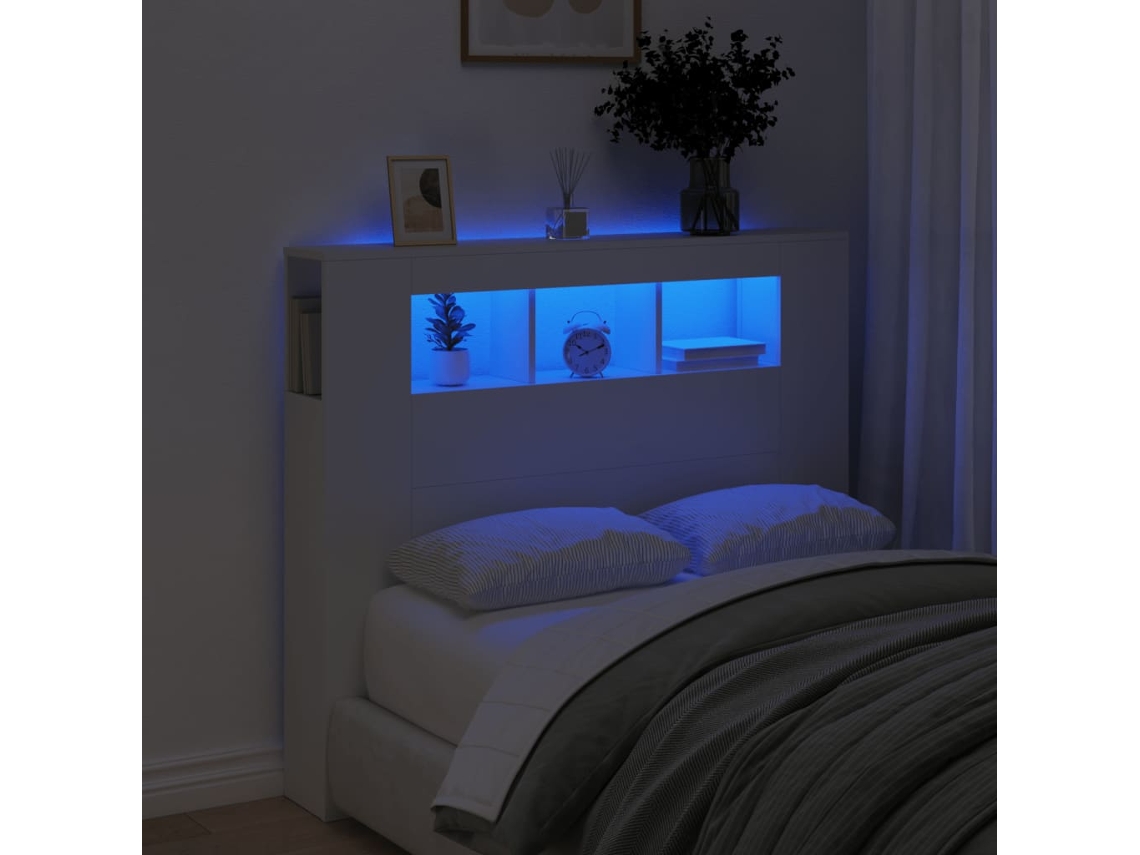 Vidaxl Cabeceira Cama C/ Leds 120x18,5x103,5 Cm Deriv. Madeira Branco