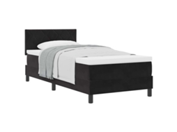 Cama De Solteiro | Camas Para Quarto | Cama Box Com Colchão Com Cabeceira Preto 100 X 200 Cm Veludo