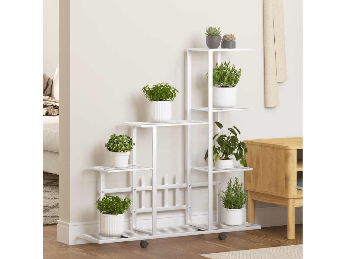 Vidaxl Suporte De Vasos C/ Rodas 94,5x25x92,5 Cm Metal Branco