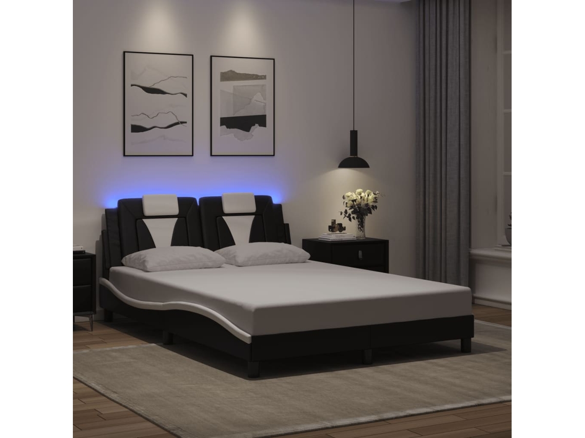 Vidaxl Estrutura De Cama Viana Com Led Sem Colchão 140x190cm Preto/branco