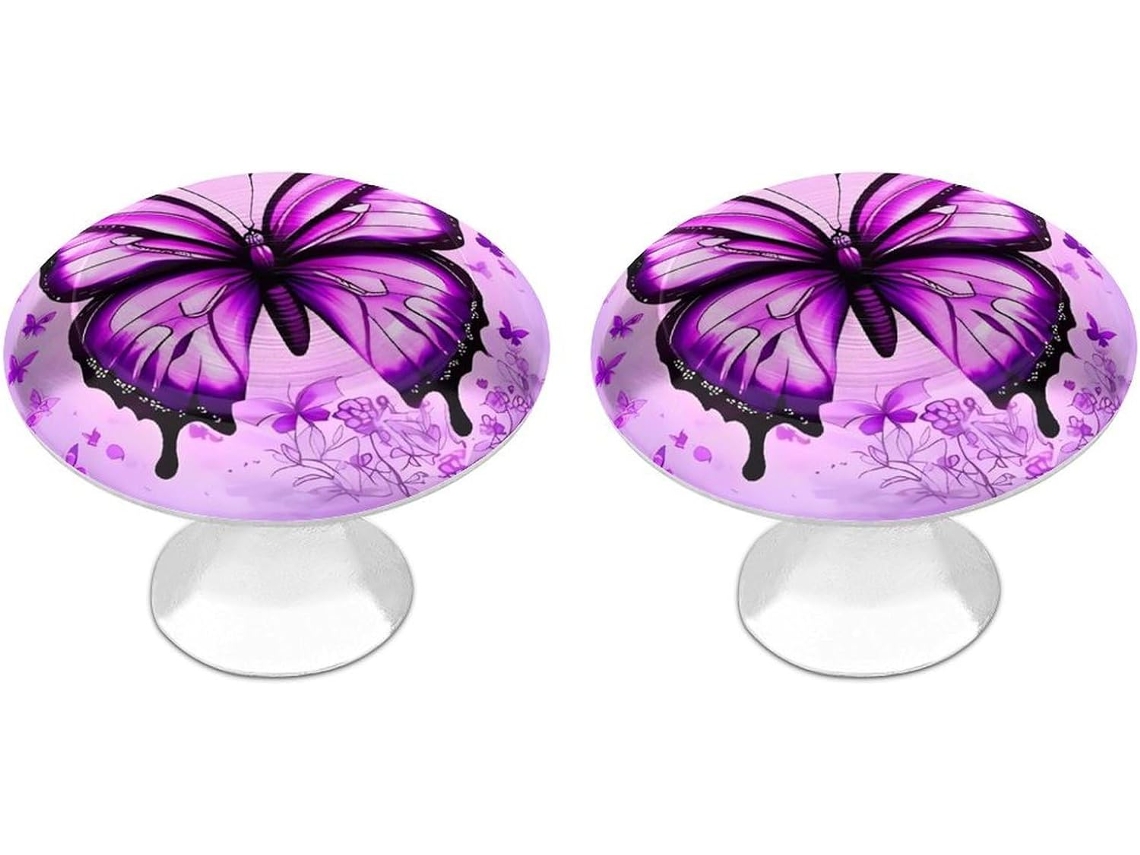 Conjunto De 2 Puxadores Aço Inoxidável Para Armários Cozinha, Com Design Personalizado De Borboleta Roxa Ideais Para