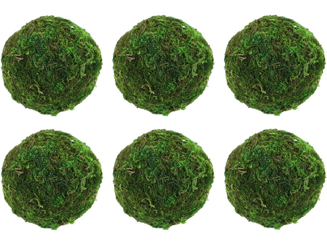 Bolas De Musgo Verde Natural Com Bolas Decorativas Artesanais Para Pendurar, Ideais Para Decoração De Festas, Casamentos E Fotos - 6 Unidades