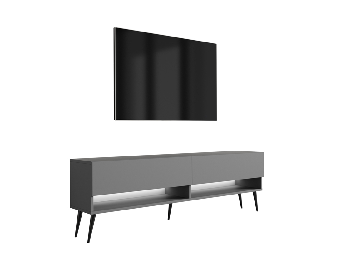 Suporte De Tv 170 Cm Antracite, Pernas Pretas Abertas, Led Branco, 170 × 32 × 52 Cm 3E 3XE LIVING.COM