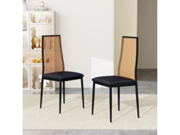 Cadeiras de Jantar SIMURQ Rattan Tecido À Mão Conjunto de 2, Assento Preto 48cm, Ergonómica, Pés Reguláveis para Cozinha e Sala Modernos.