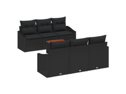 Conjunto 7 Sofá De Jardim Vidaxl Preto Vime Pe (178 X 62 X 69 Cm)