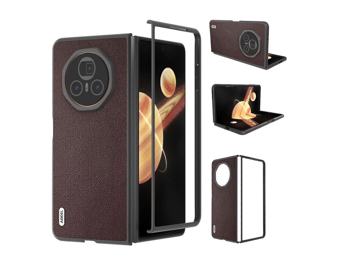 Capa De Couro Elegante Com Bordas Pretas Abeel Para Honor Magic V3