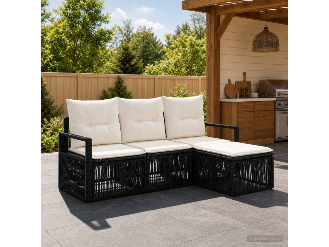 Vidaxl Conjunto De Sofá De Jardim 4 Unid. Preto Vime Pe