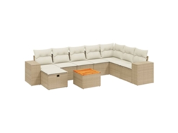 Conjunto de 9 Sofás para Jardim com Almofadões Vime Pe Bege MAISON EXCLUSIVE (90x200 cm)