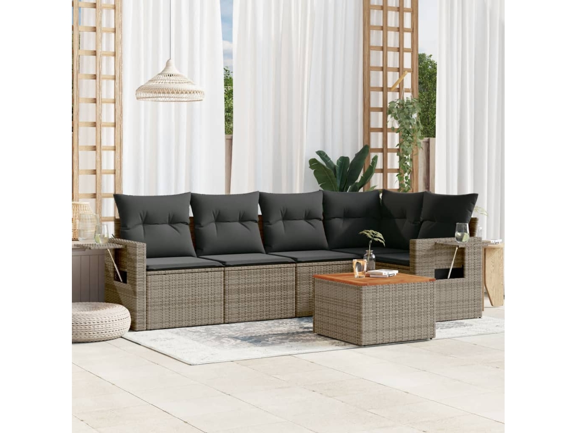 Conjunto de 6 sofás de jardim com almofadas Vime Cinza Dkd Home Decor