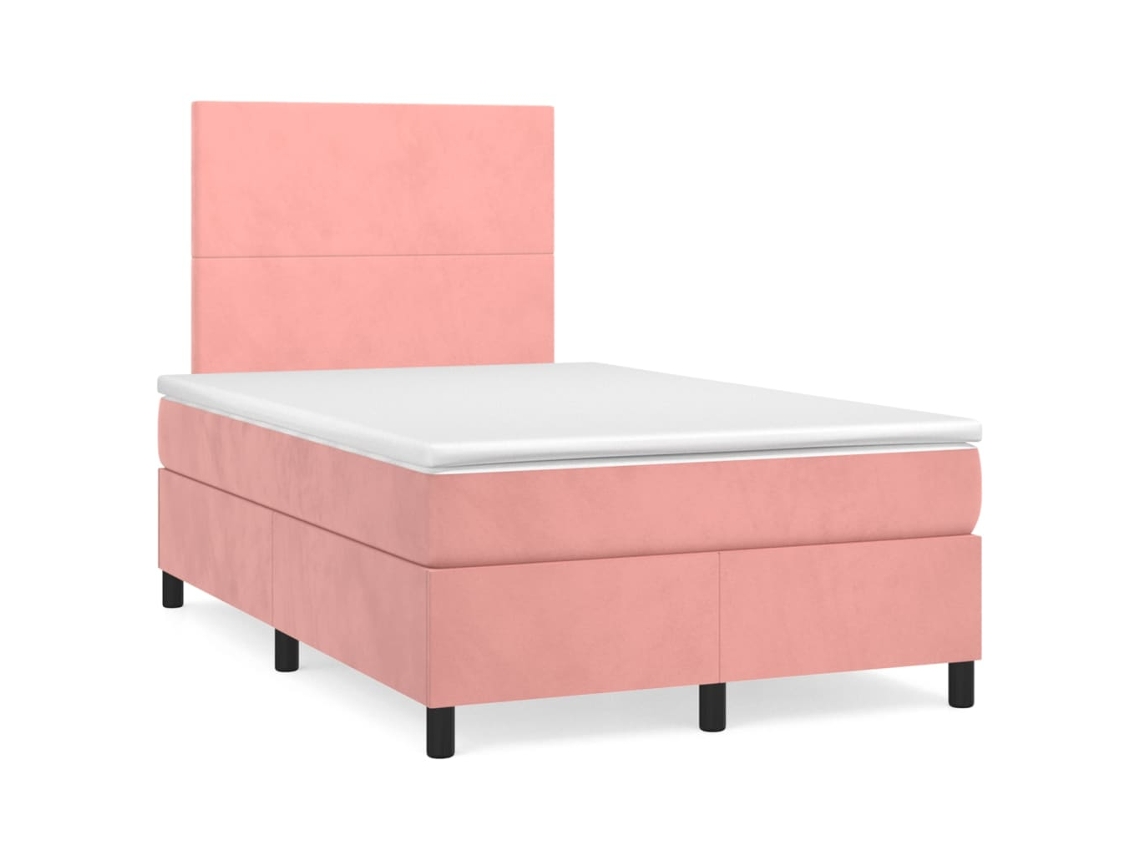 Vidaxl Cama Boxspring Com Colchão 120x190 Cm Veludo Rosa
