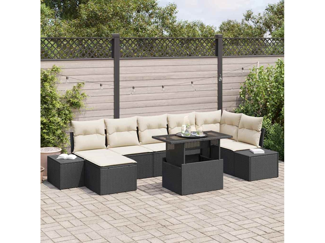 Vidaxl Conjunto De Sofá De Jardim Com Almofada 8 Pcs Preto E Creme
