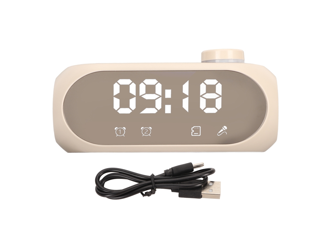Aetheria alto falante Bluetooth Sem Fio com Luz Rgb, Bass Forte, Tela de Temperatura, Rádio Fm e Relógio Despertador Espelho Bege