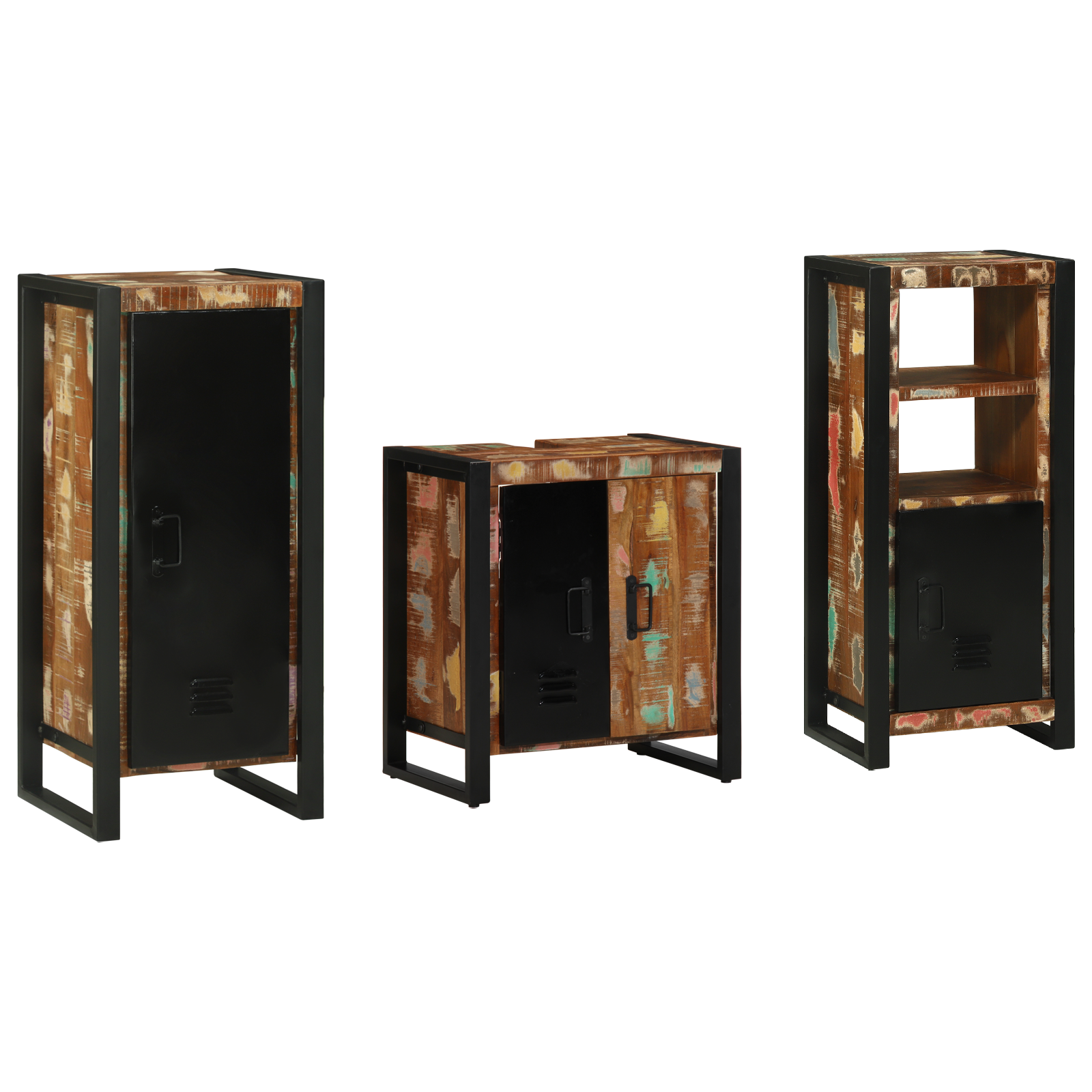 Conjunto 3 Conjunto De Banheiro Vidaxl Multicolorido Madeira Recuperada Maciça (40 X 35 X 90 Cm)