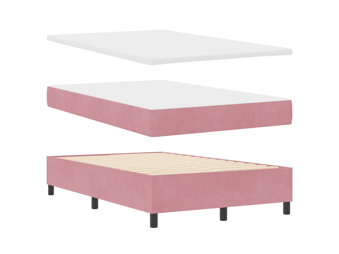Cama Box Spring  Com Colchão E Banco Em Veludo Rosa Vidaxl (120x190 Cm)
