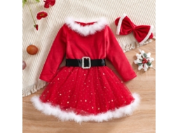 Roupas de Natal Raw Edge Manga Longa Estrela Princesa Vestido 90Cm