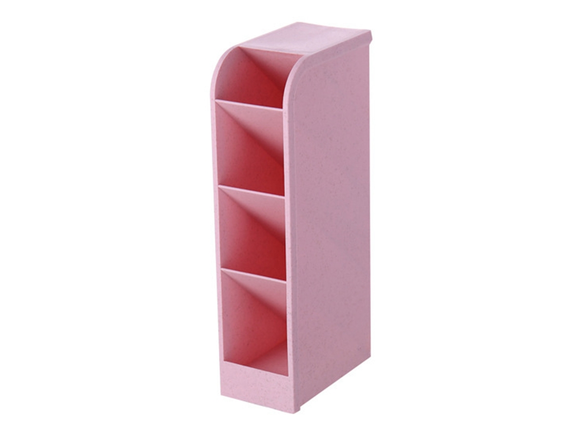 Porta lápis oblíquo 4 compartimentos plástico multifuncional organizador de mesa para escritório rosa com marca