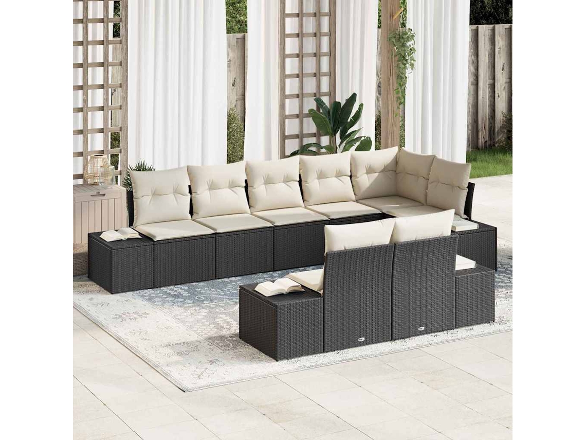 Vidaxl Conjunto De Sofá De Jardim 8 Unid. Preto E Creme