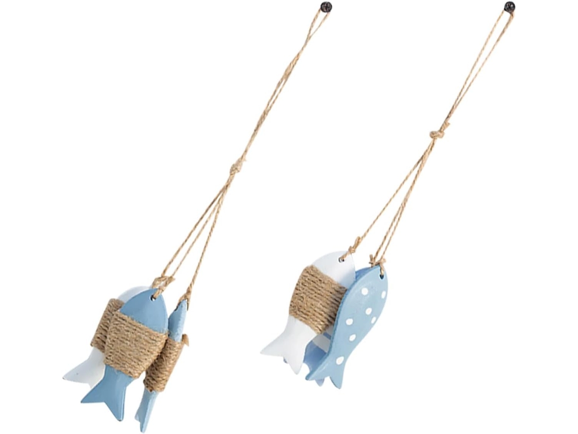Conjunto 2 Pingentes Peixe Madeira Decoração Parede Oceânico Ornamento Náutico Natural Quartos Meninos Meninas GOKOCO