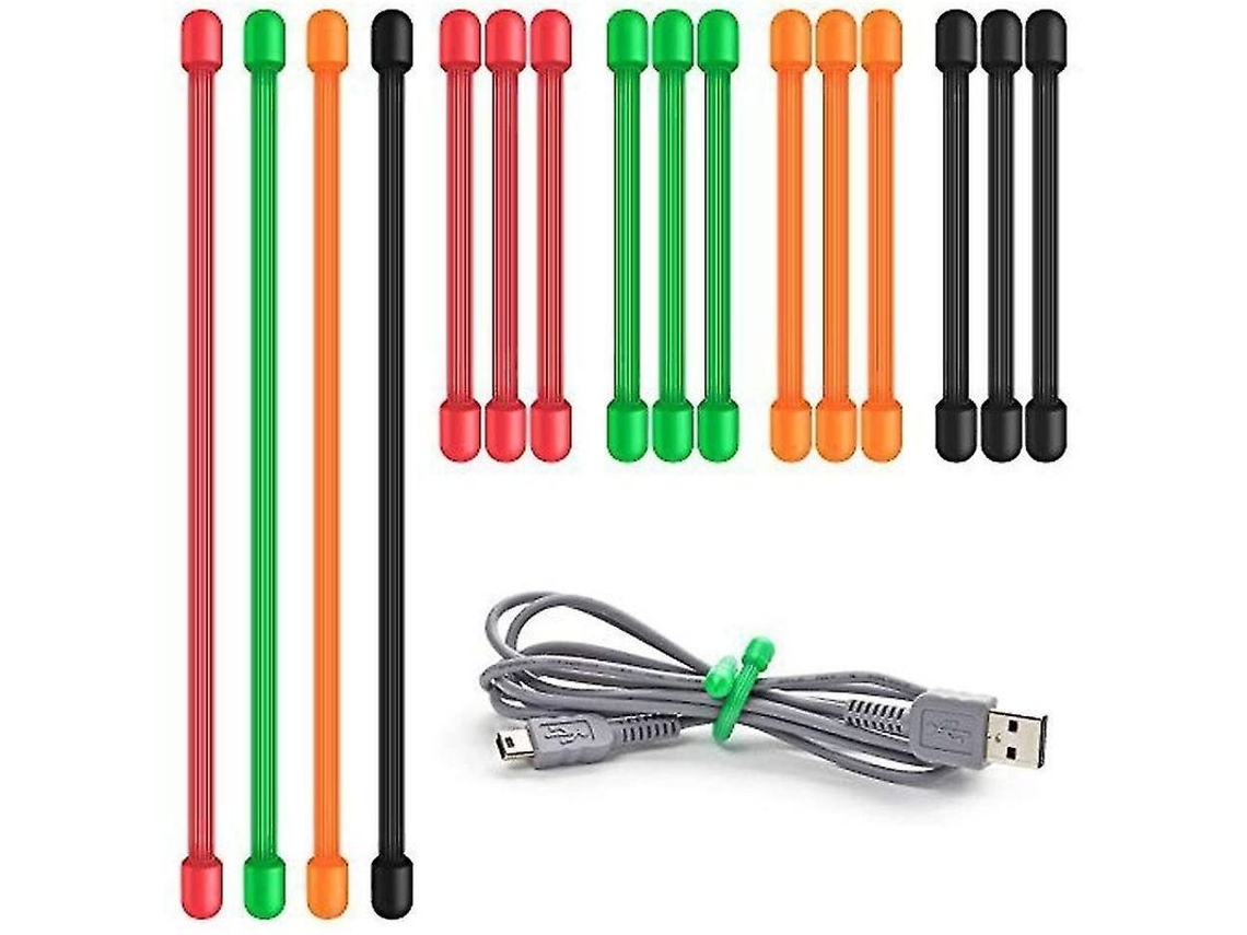 Ataduras De Silicona Reutilizables 16 Piezas Para Organizar Cables Longitudes 3 Y 6 Pulgadas