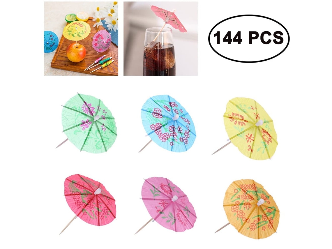 144 Palitos de Frutas com Guarda-chuvas de Papel