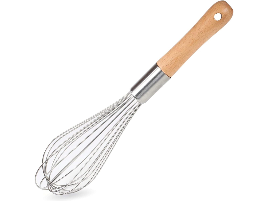 Batedor De Arame Clássico Em Aço Inoxidável Com Cabo Madeira, 28 Cm| Tamanho Perfeito Para Bater, Misturar, Bater, Mexer, Cozinhar, Ovos