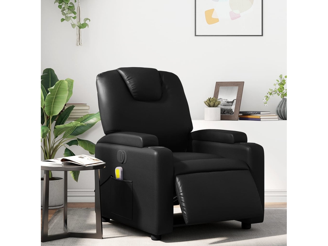 Vidaxl Poltrona Massagens Reclinável Elétrica Couro Artificial Preto