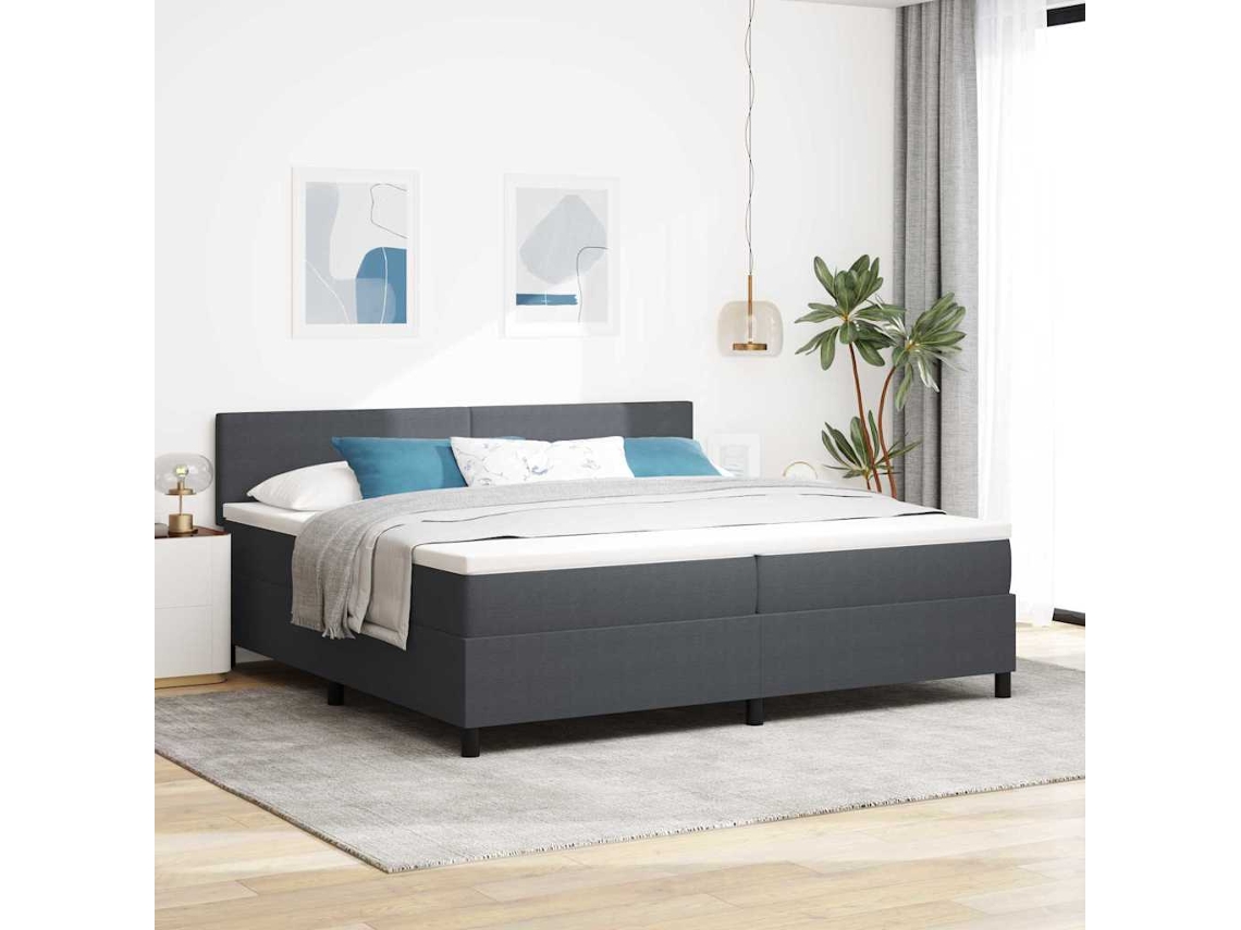 Vidaxl Cama Box com Cabeceira Cinza Escuro e Branco 200 X 200 Cm