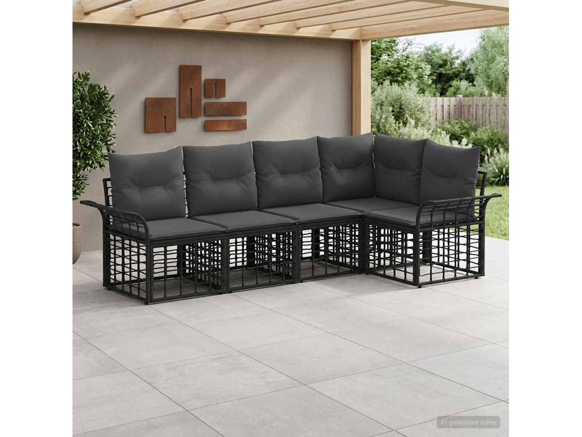 Vidaxl Conjunto De Sofás Para Exterior 5 Pcs Preto E Cinza Escuro