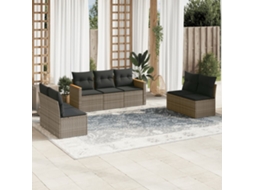Vidaxl 7 Pcs Conjunto Sofás P/ Jardim C/ Almofadões Vime Pe Cinzento