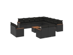 Conjunto de 14 Sofás para Jardim com Almofadões Vime Pe Preto MAISON EXCLUSIVE (N/A)